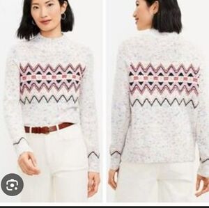 LOFT Women's Sweater with Pink and Black Pattern